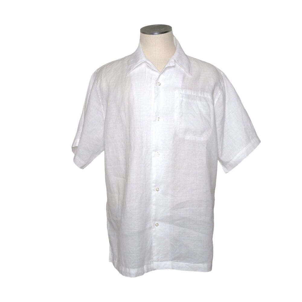 Giorgio Inserti XL Shirt Men White 100% Linen Short Sleeve Resort Euro Summer